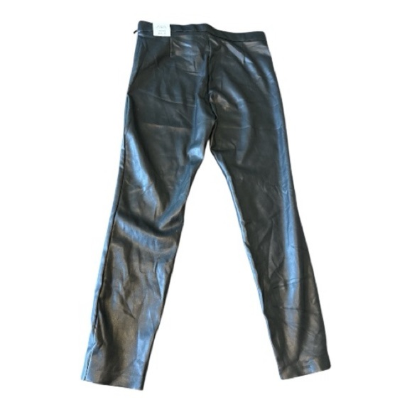 Zara Women’s Black Faux Leather Mid-Rise Side Zip Ankle Crop Leggings Size XL - Picture 2 of 9